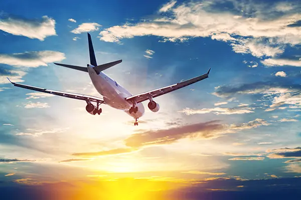 Airplane at sunset
